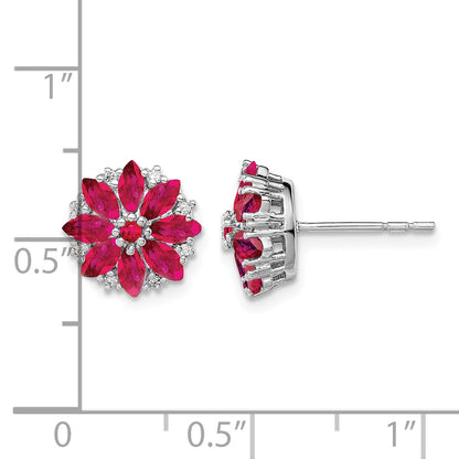 Sterling Silver Rhodium-plated Diamond & Ruby Earrings