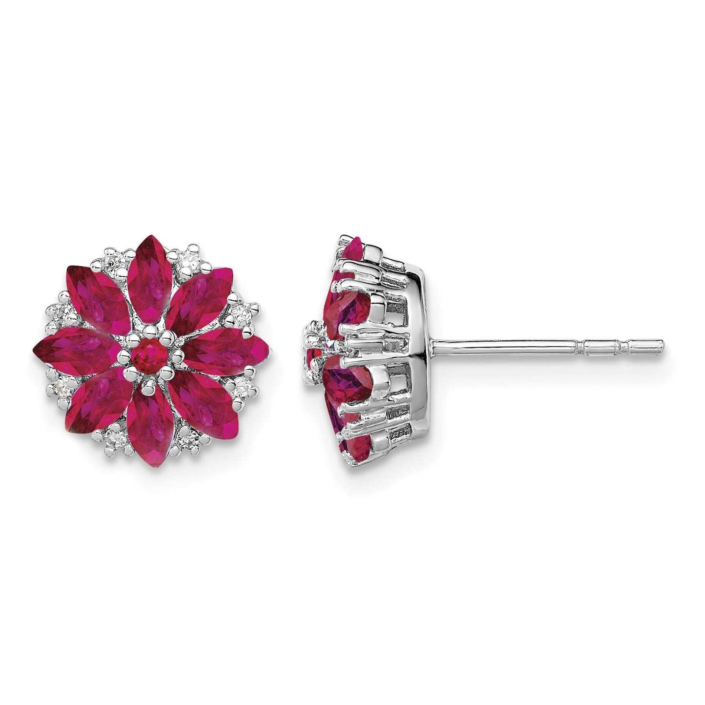 Sterling Silver Rhodium-plated Diamond & Ruby Earrings