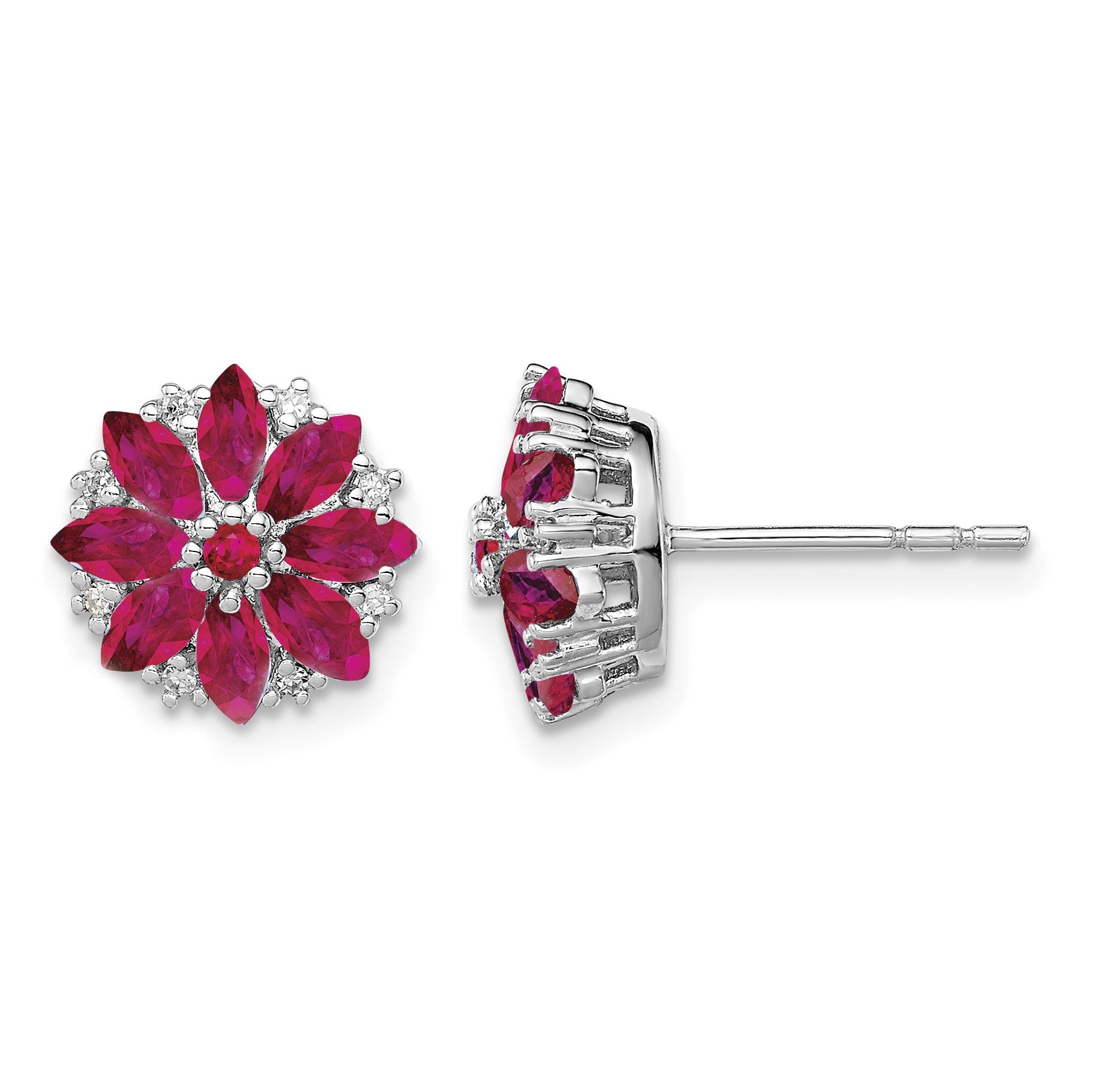 Sterling Silver Rhodium-plated Diamond & Ruby Earrings
