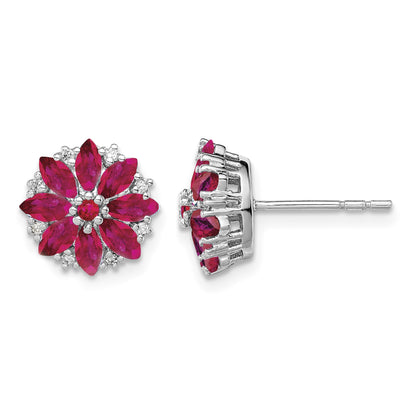 Sterling Silver Rhodium-plated Diamond & Ruby Earrings