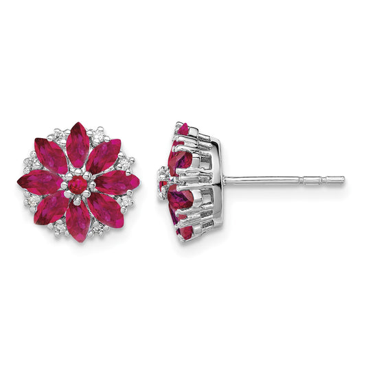 Sterling Silver Rhodium-plated Diamond & Ruby Earrings