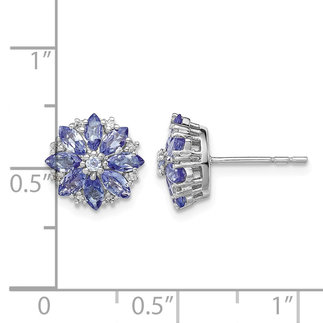 Sterling Silver Rhodium Plated Diamond & Tanzanite Post Earrings