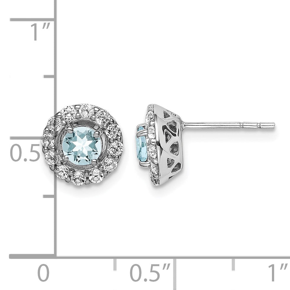 Sterling Silver Rhodium Plated White Topaz & Aquamarine Earrings
