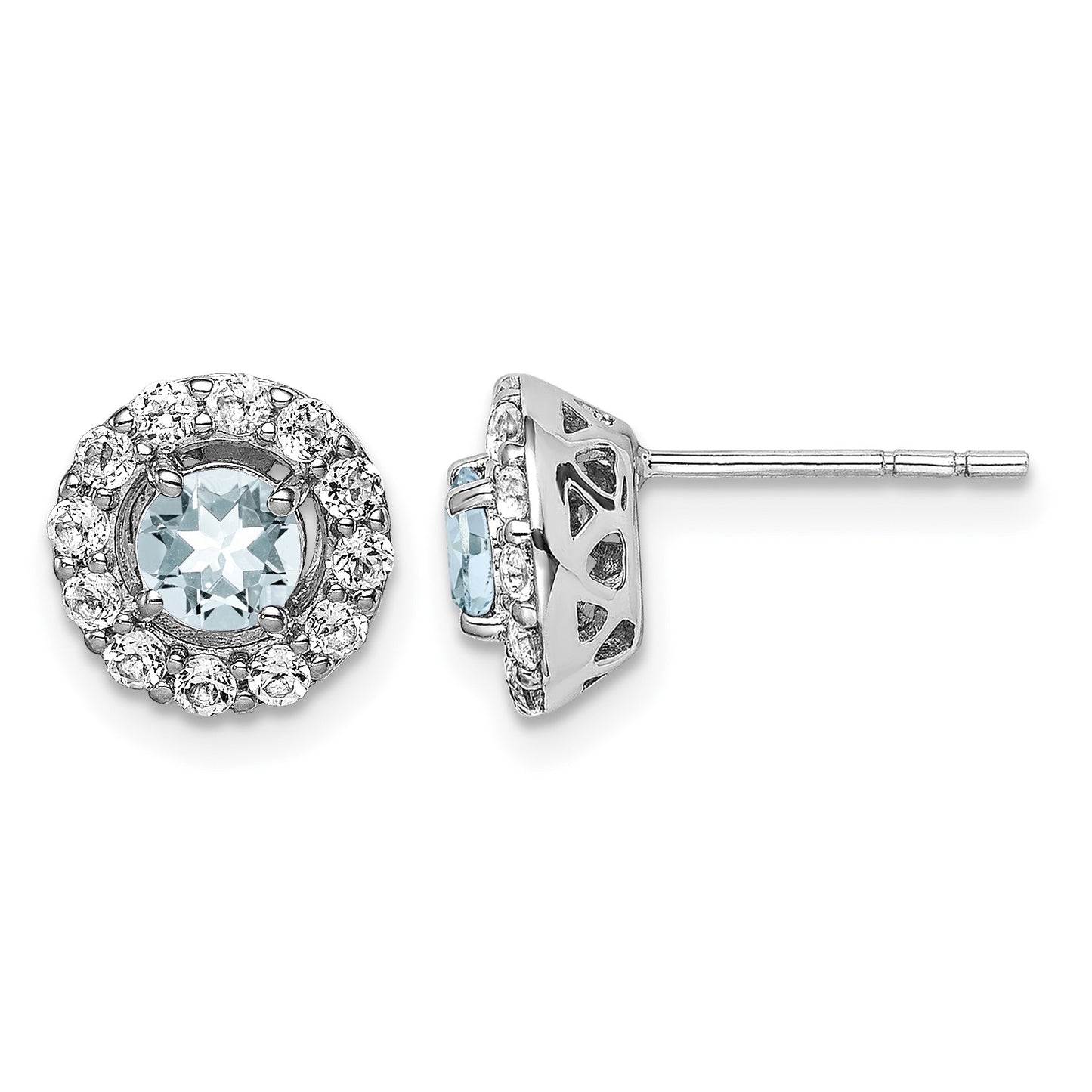 Sterling Silver Rhodium Plated White Topaz & Aquamarine Earrings