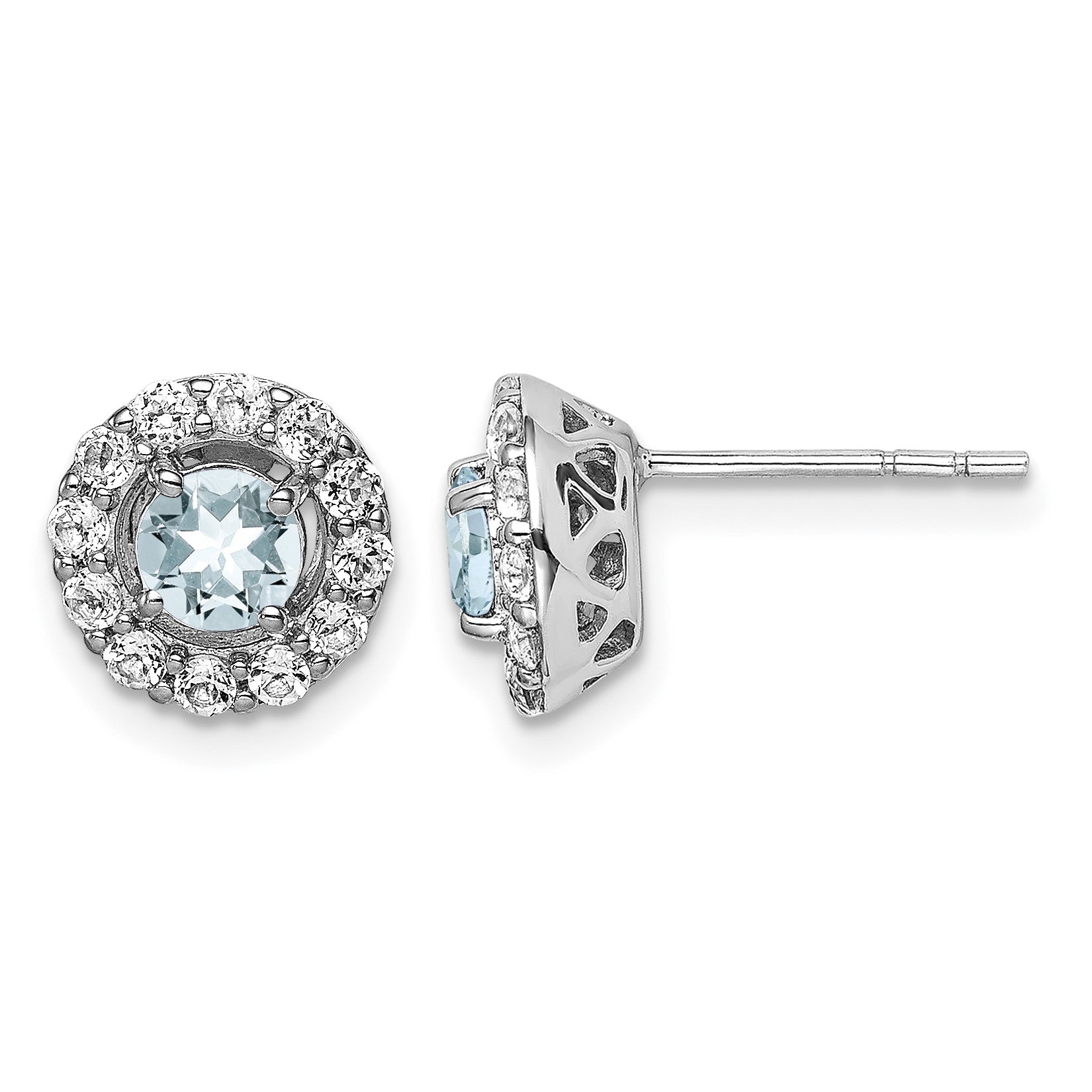 Sterling Silver Rhodium Plated White Topaz & Aquamarine Earrings