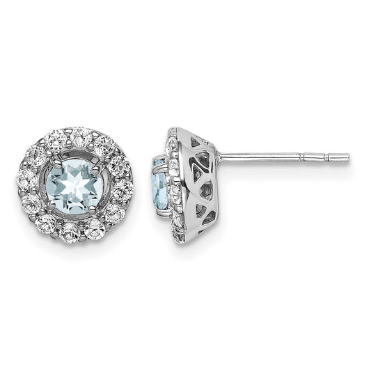 Sterling Silver Rhodium Plated White Topaz & Aquamarine Earrings