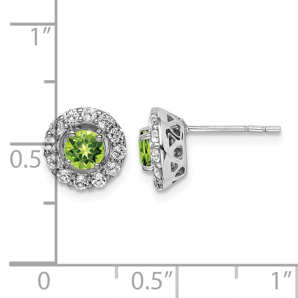 Sterling Silver Rhodium Plated White Topaz and Peridot Round Earrings