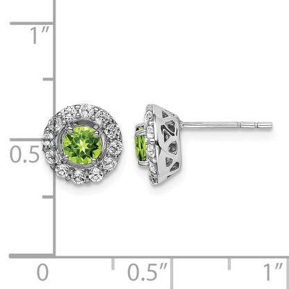 Sterling Silver Rhodium Plated White Topaz and Peridot Round Earrings