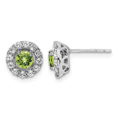 Sterling Silver Rhodium Plated White Topaz and Peridot Round Earrings