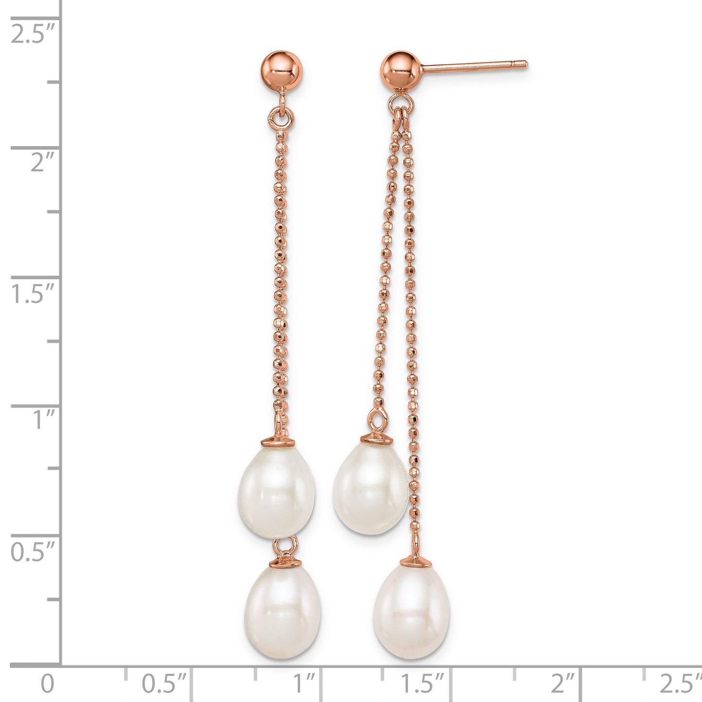 Sterling Silver Rose-tone 7-8mm White Rice Freshwater Cultured Pearl Post Dangle Earrings