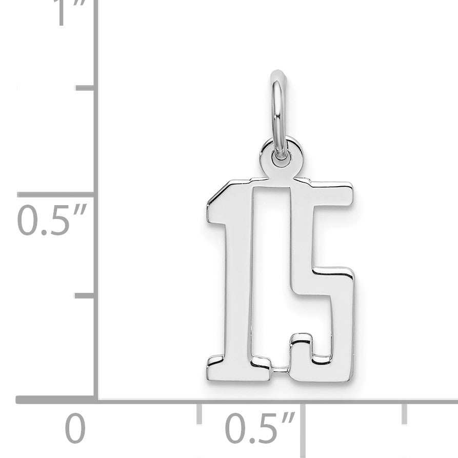 Sterling Silver/Rhodium-plated Elongated Number 15 Charm
