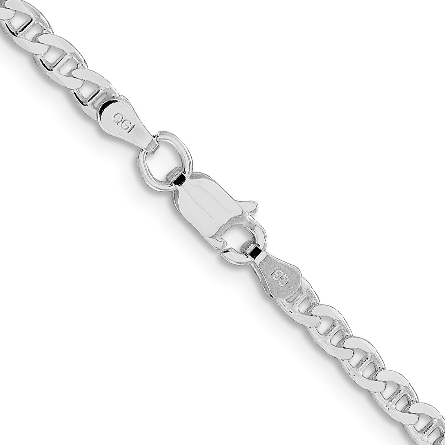 Sterling Silver Rhodium-plated 3.15mm D/C Flat Anchor Curb Chain