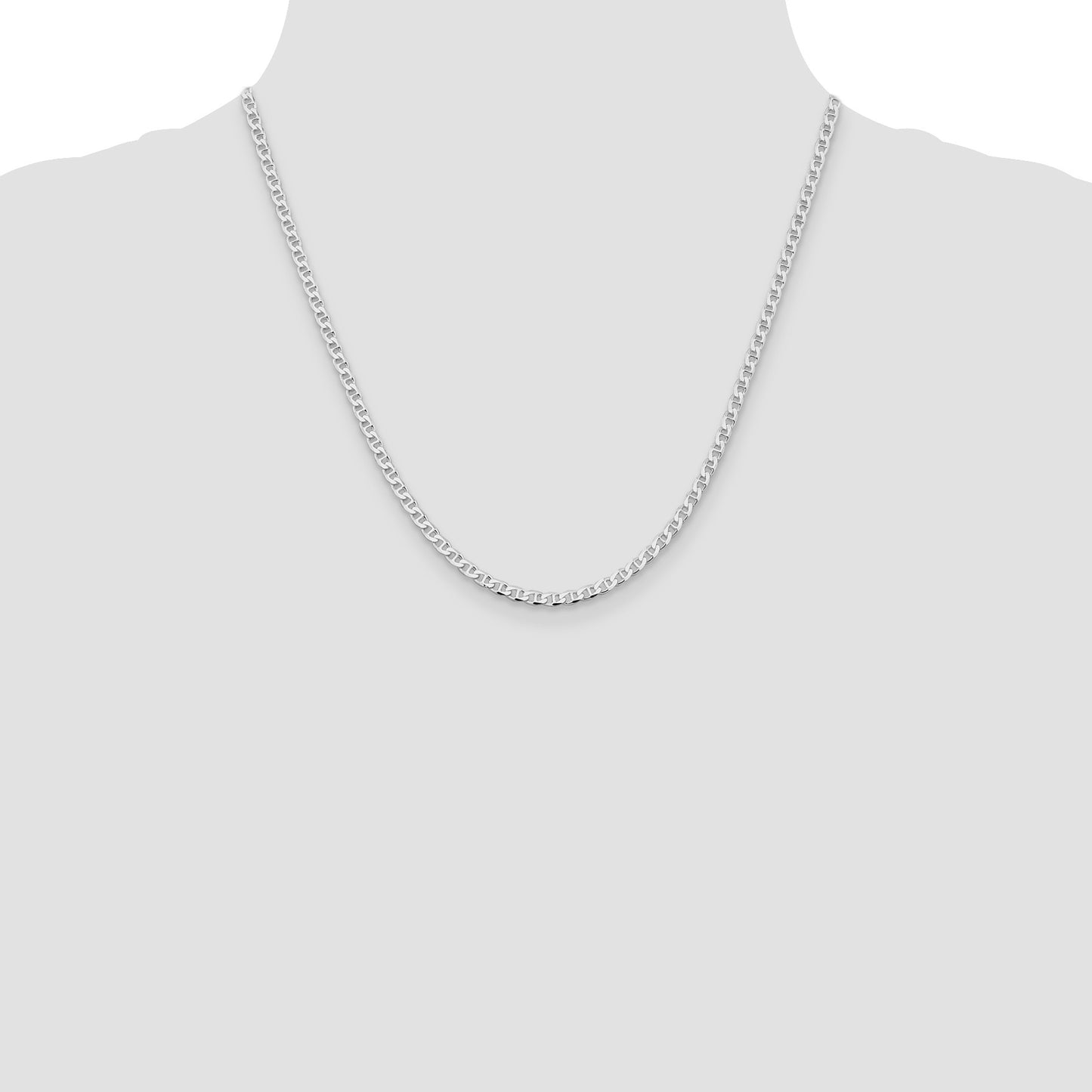 Sterling Silver Rhodium-plated 3.15mm D/C Flat Anchor Curb Chain