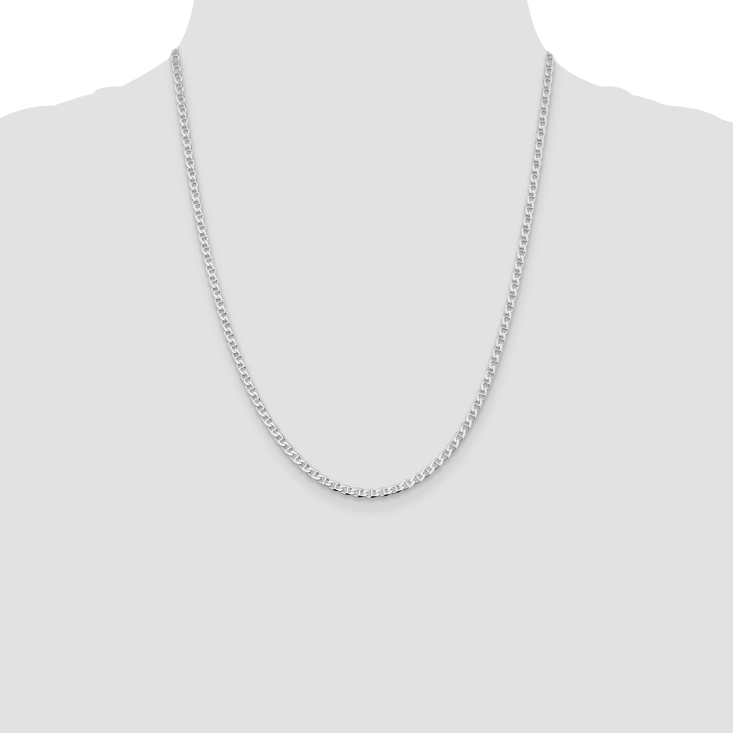 Sterling Silver Rhodium-plated 3.15mm D/C Flat Anchor Curb Chain