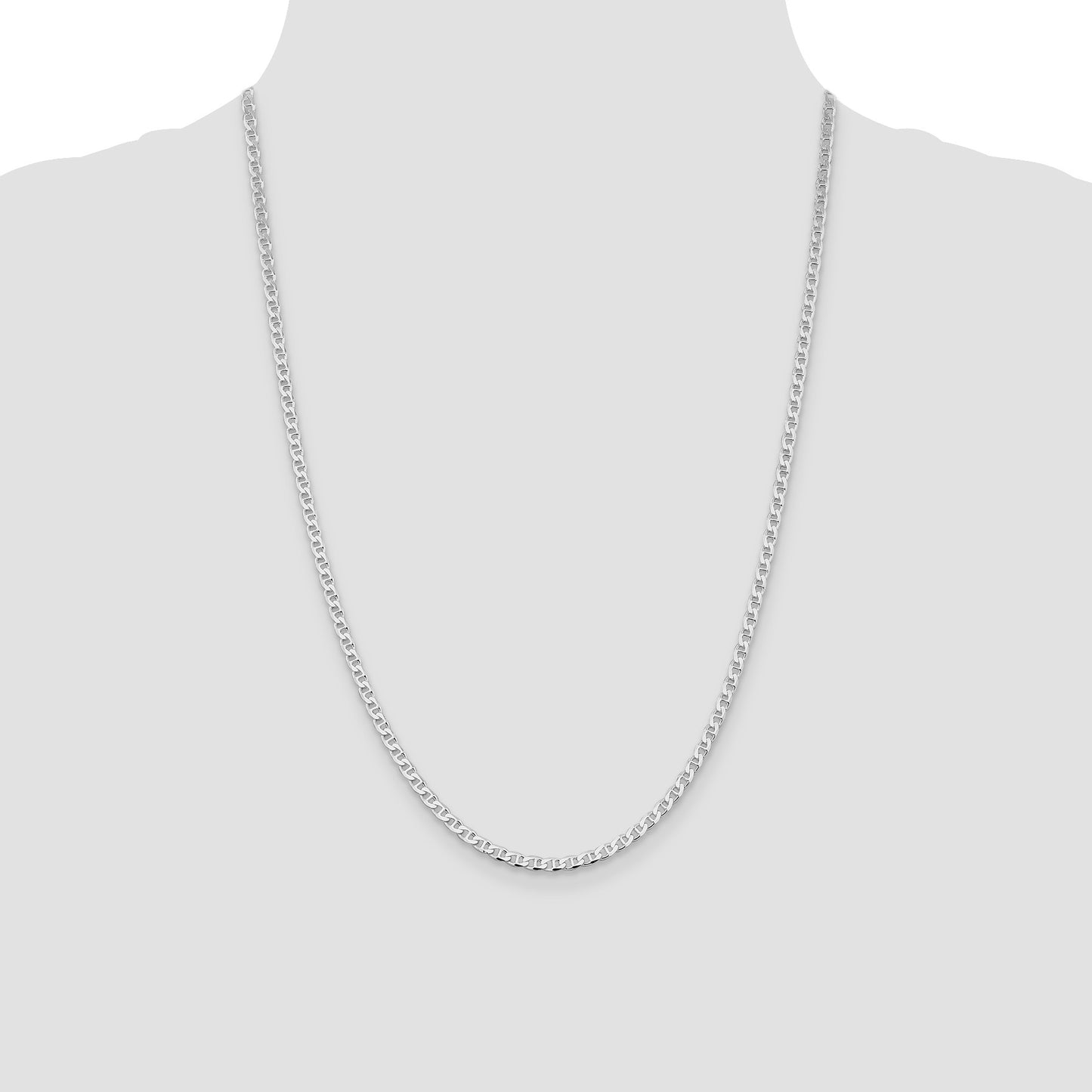 Sterling Silver Rhodium-plated 3.15mm D/C Flat Anchor Curb Chain