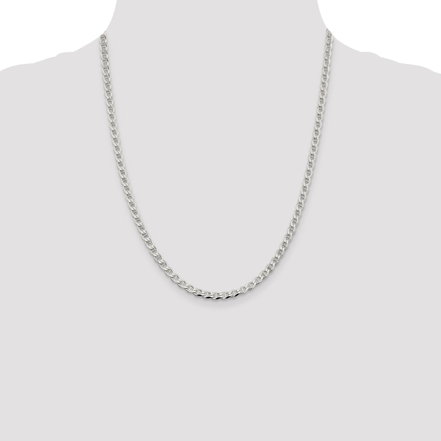 Sterling Silver 4.0mm D/C Flat Anchor Curb Chain