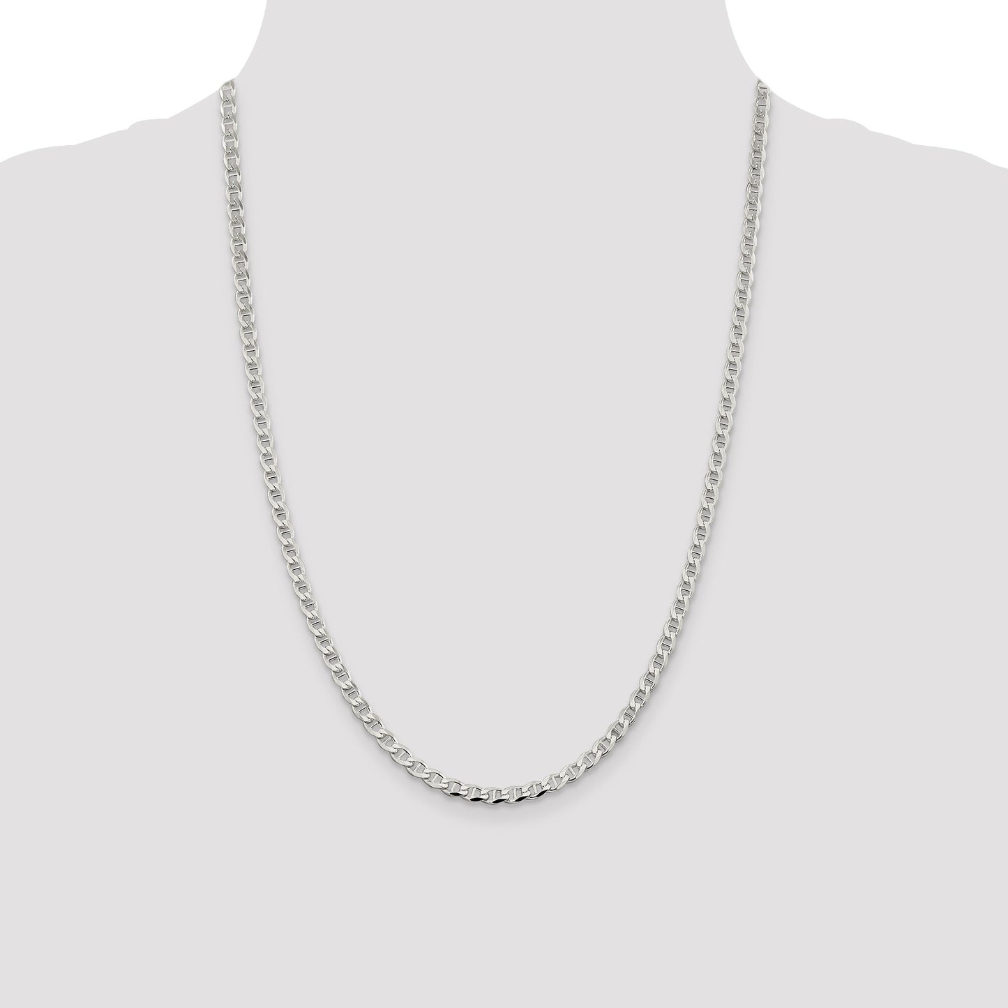 Sterling Silver 4.0mm D/C Flat Anchor Curb Chain