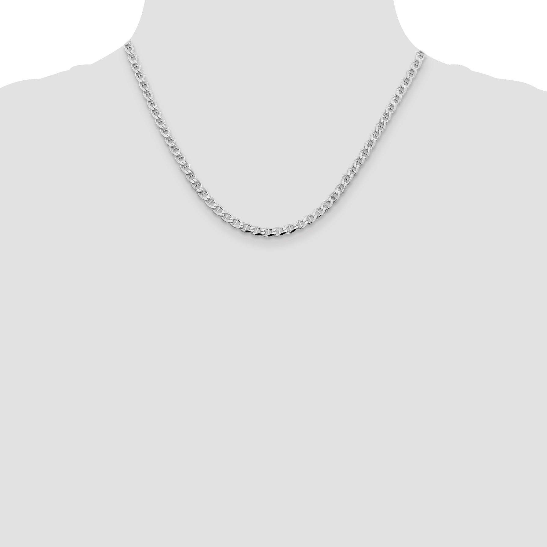 Sterling Silver Rhodium-plated 4.0mm D/C Flat Anchor Curb Chain