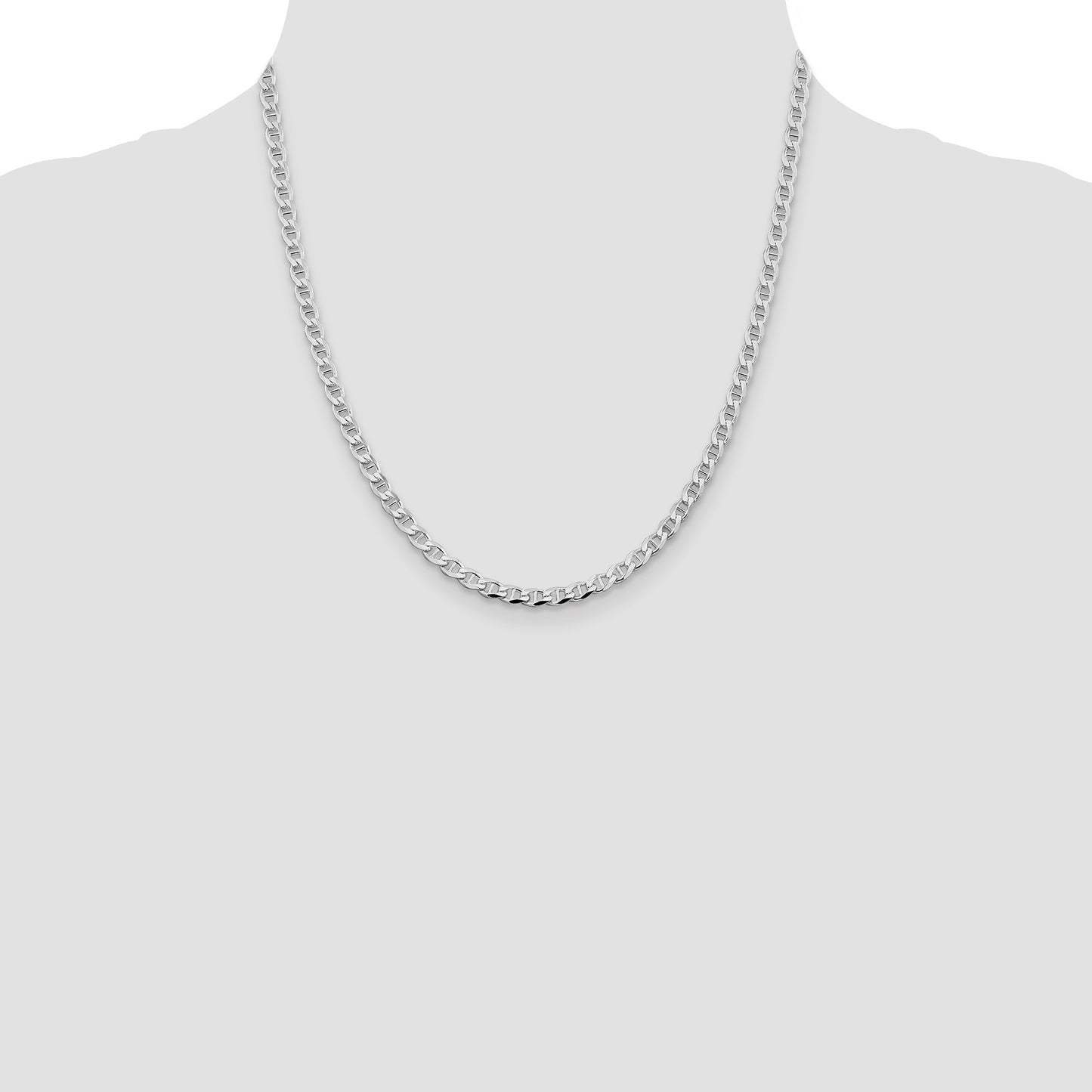 Sterling Silver Rhodium-plated 4.0mm D/C Flat Anchor Curb Chain