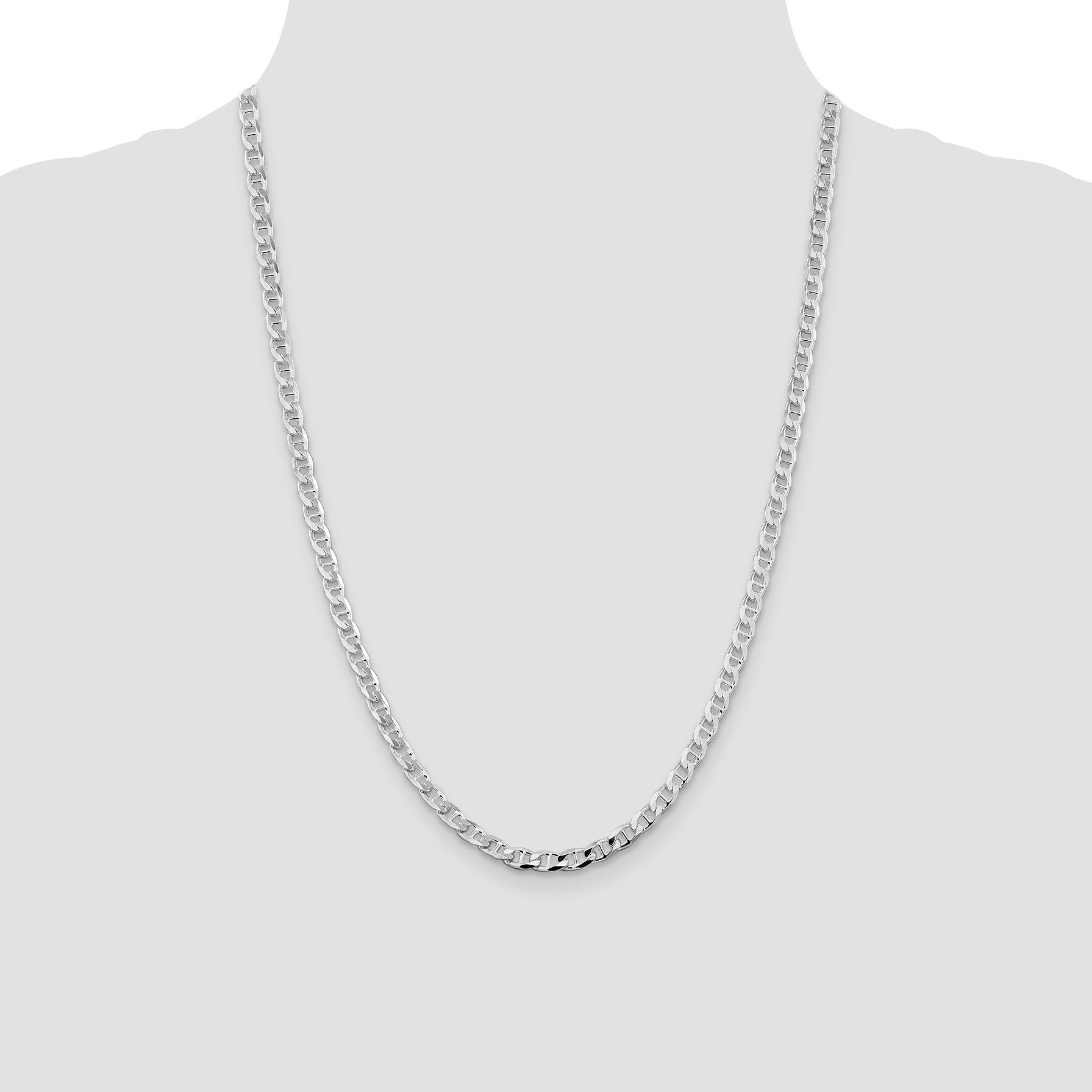 Sterling Silver Rhodium-plated 4.65mm D/C Flat Anchor Curb Chain