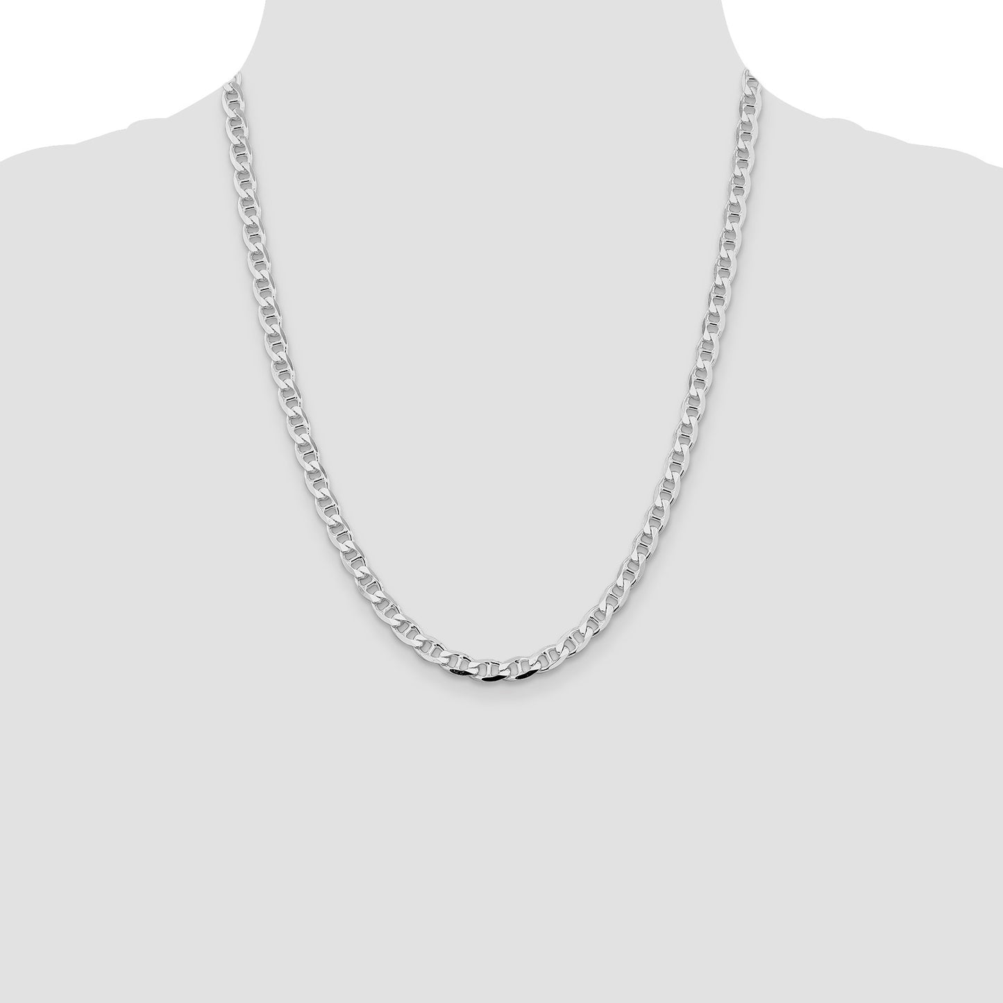Sterling Silver Rhodium-plated 5.7mm D/C Flat Anchor Curb Chain