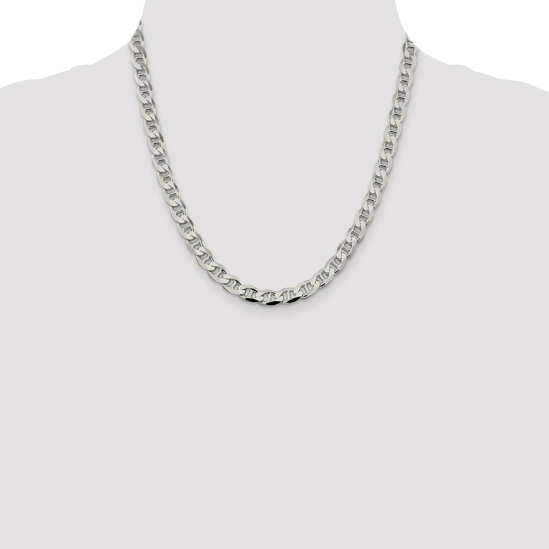 Sterling Silver 7.4mm D/C Flat Anchor Curb Chain