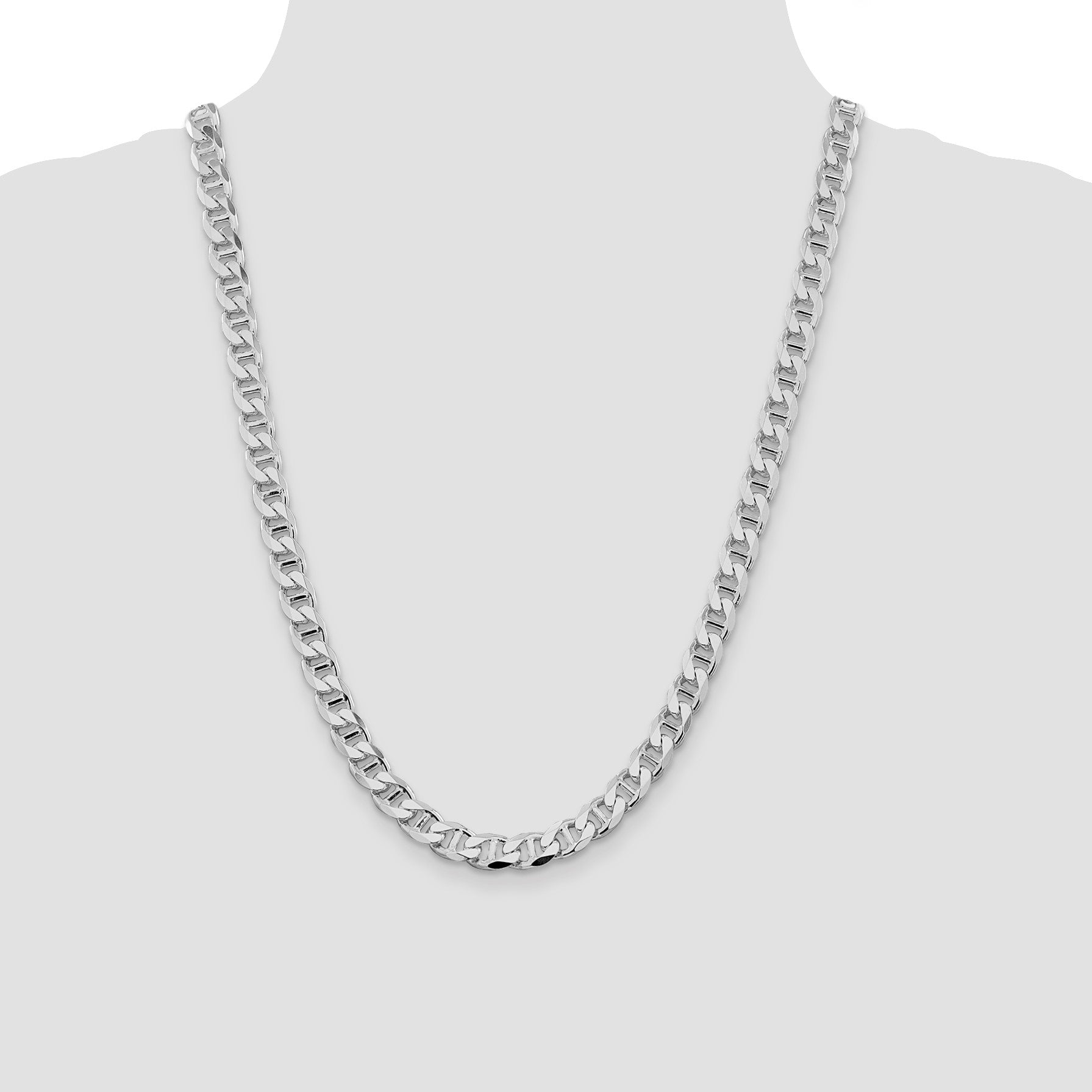 Sterling Silver Rhodium-plated 8.25mm D/C Flat Anchor Curb Chain
