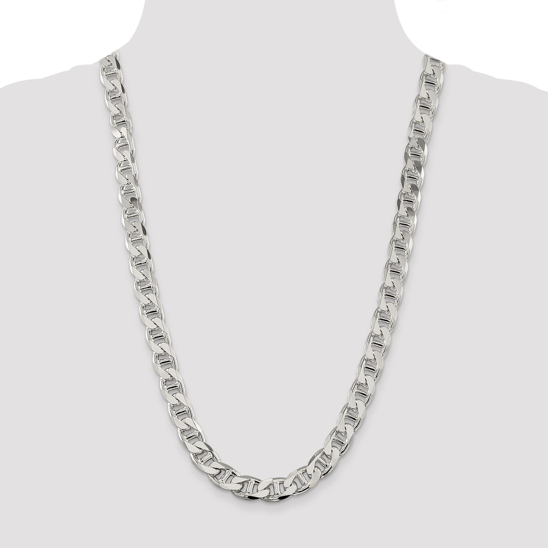 Sterling Silver 10.8mm D/C Flat Anchor Curb Chain