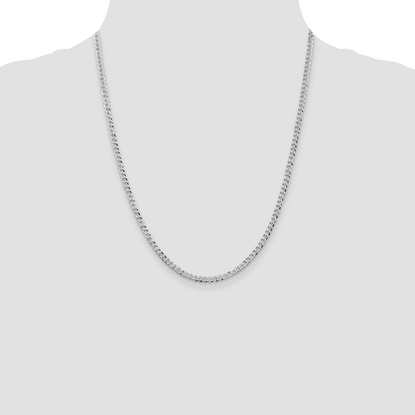 Sterling Silver Rhodium-plated 3.2mm Beveled Curb Chain
