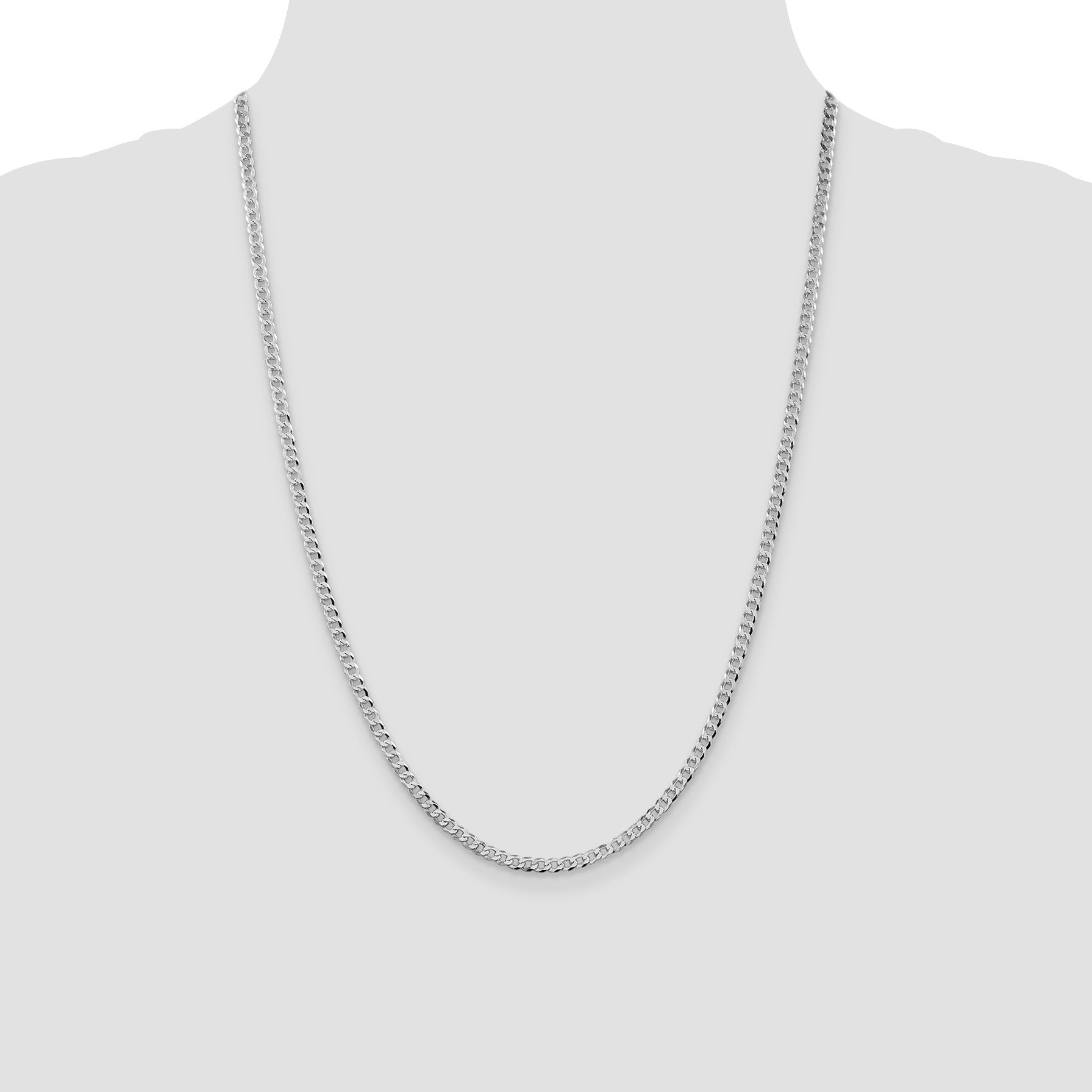 Sterling Silver Rhodium-plated 3.2mm Beveled Curb Chain