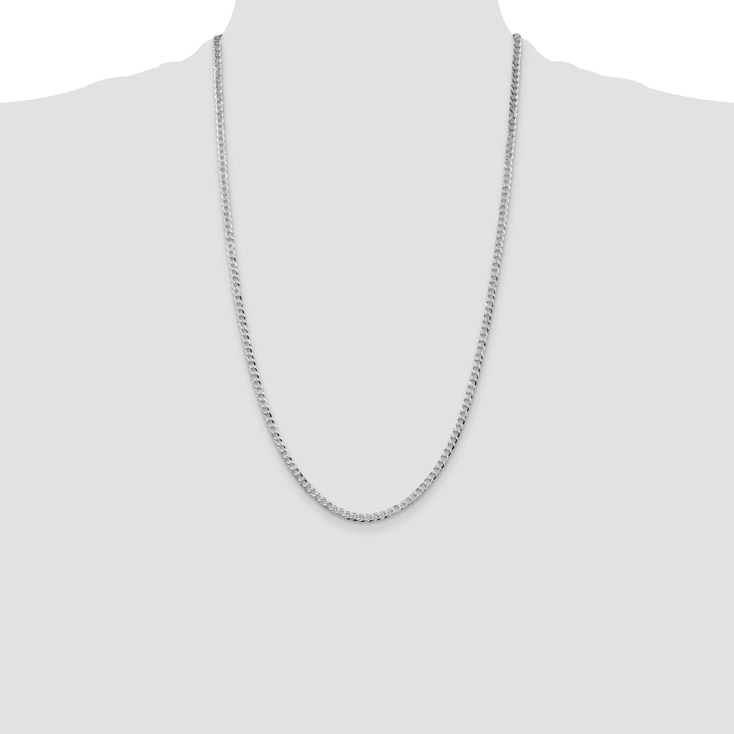 Sterling Silver Rhodium-plated 3.2mm Beveled Curb Chain