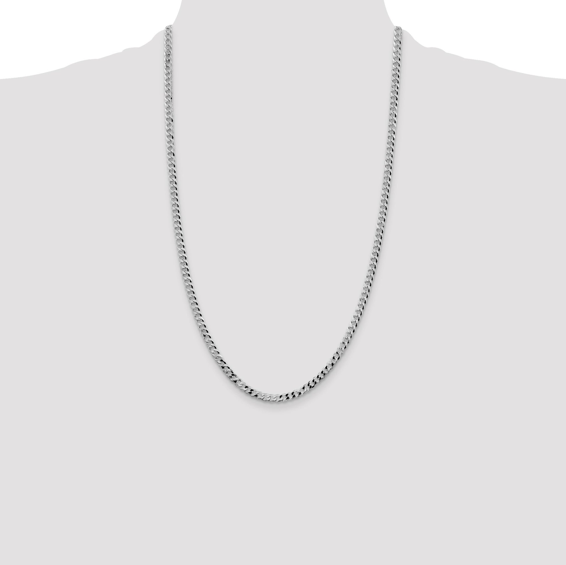 Sterling Silver Rhodium-plated 4mm Beveled Curb Chain