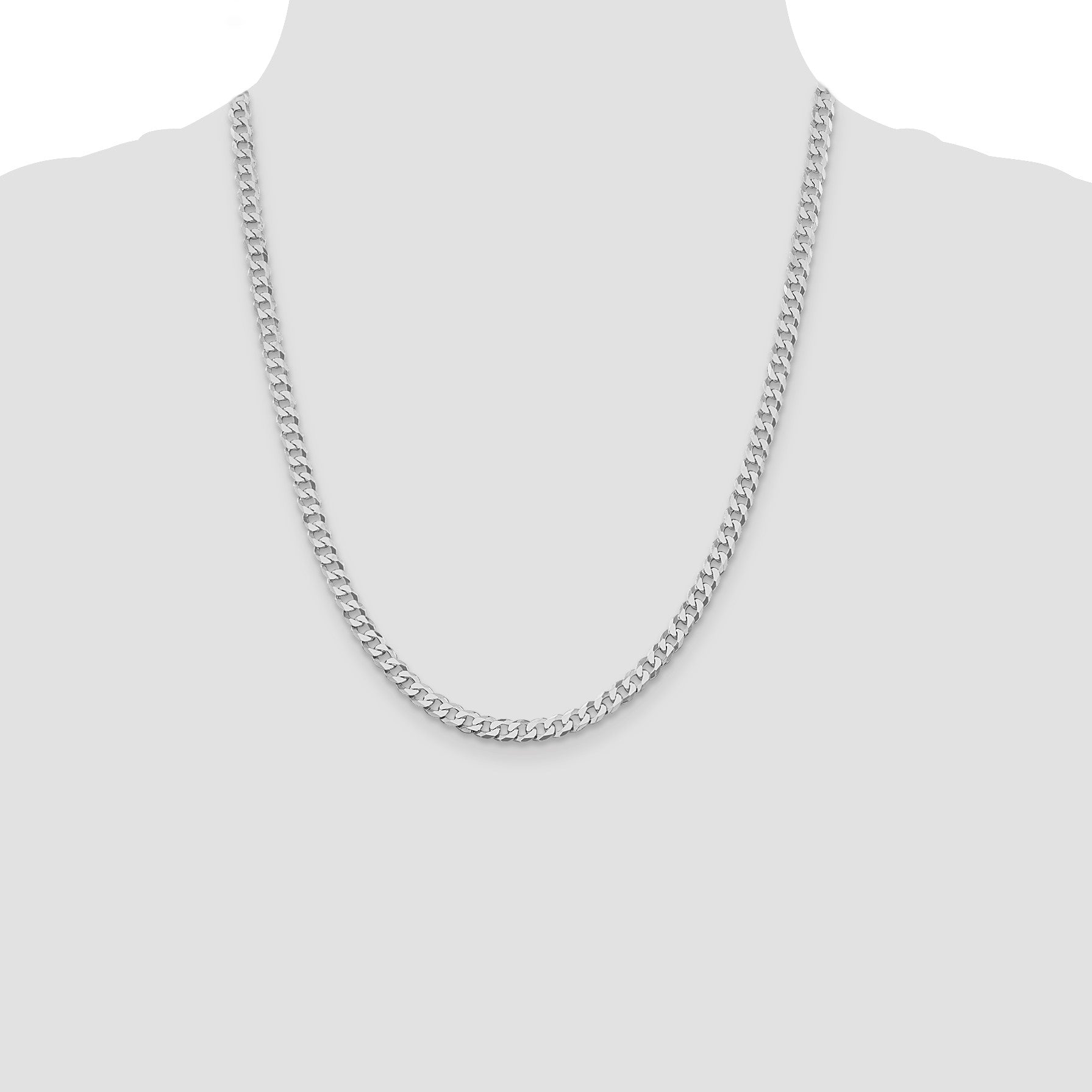 Sterling Silver Rhodium-plated 5mm Beveled Curb Chain