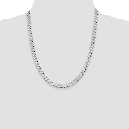 Sterling Silver Rhodium-plated 7mm Beveled Curb Chain