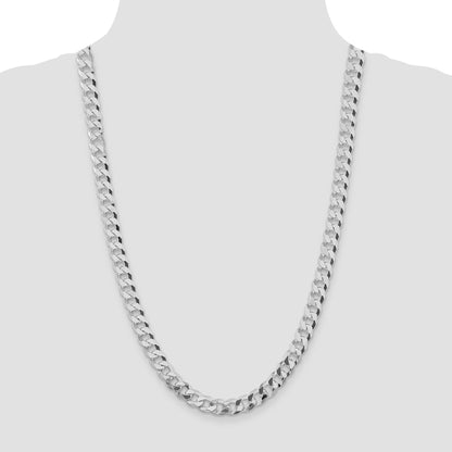 Sterling Silver Rhodium-plated 8.5mm Beveled Curb Chain