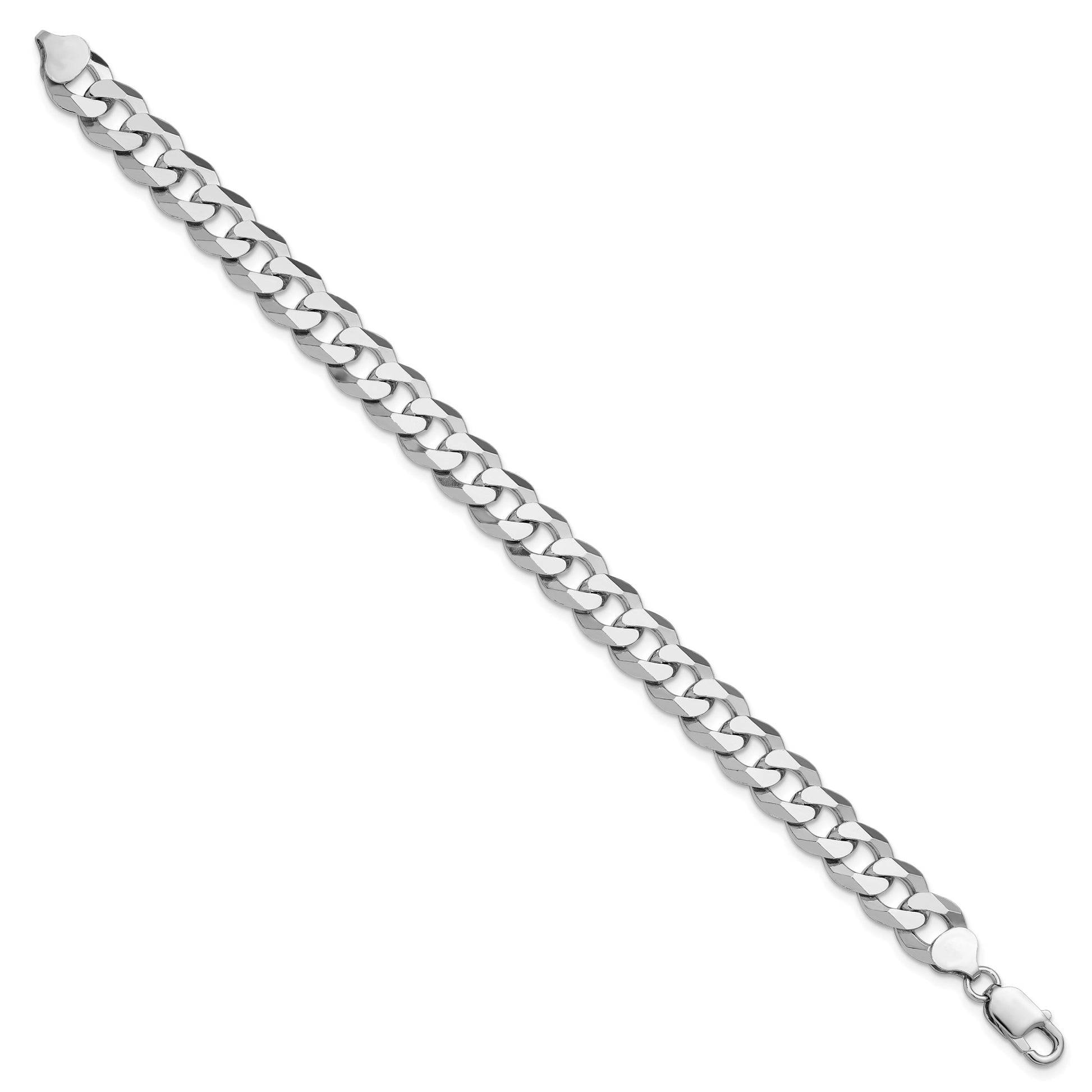 Sterling Silver Rhodium-plated 10.6mm Beveled Curb Chain