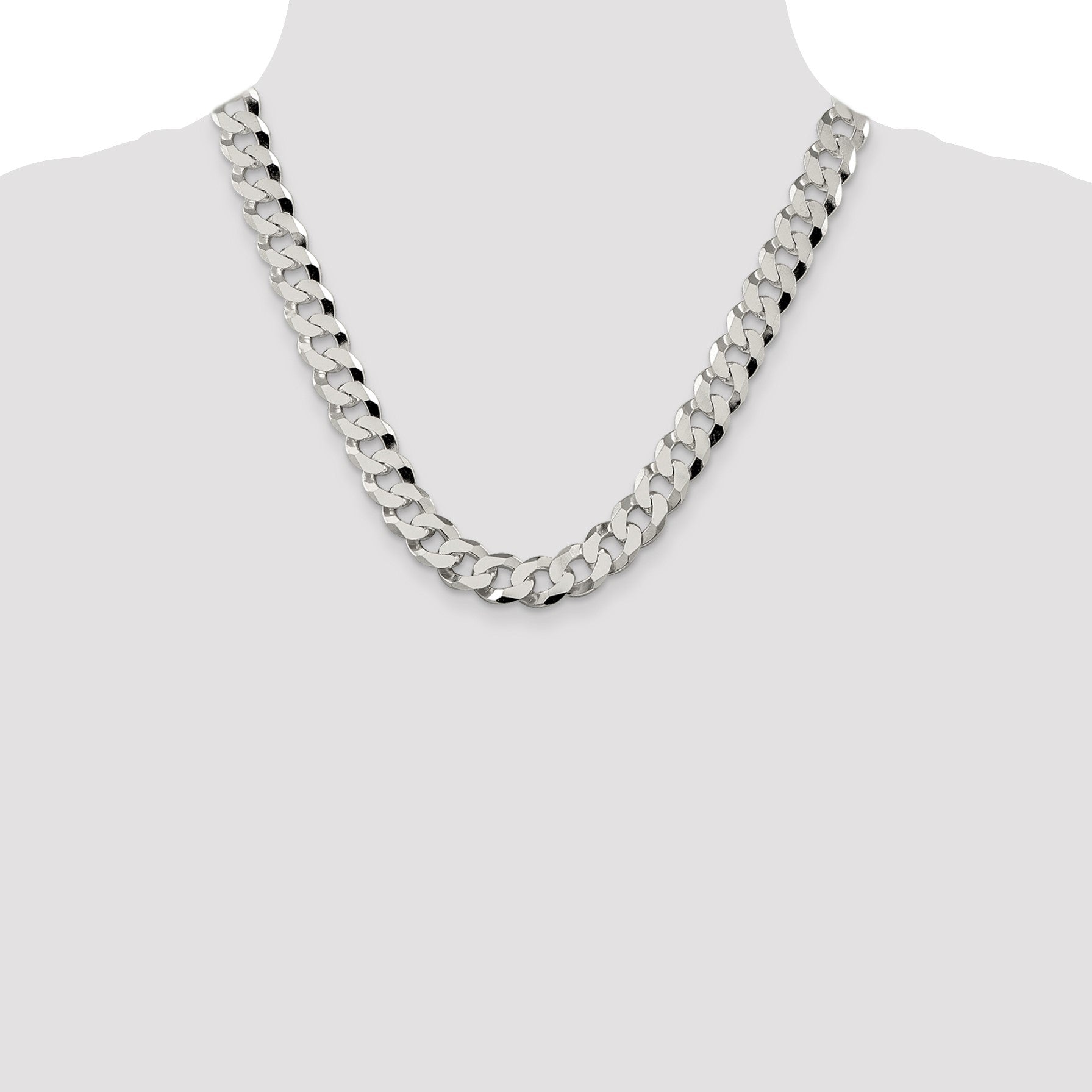 Sterling Silver 12.3mm Beveled Curb Chain