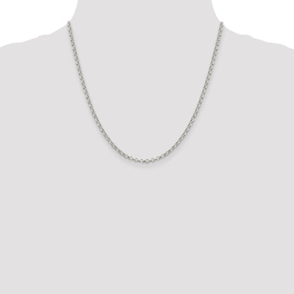Sterling Silver 3mm Semi-solid Rolo Chain