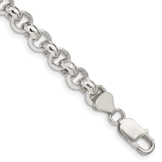 Sterling Silver 7.75mm Semi-solid Rolo Chain