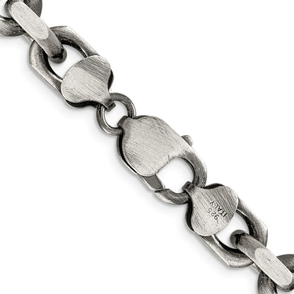Sterling Silver Antiqued 8.6mm D/C Elongated Open Link Chain
