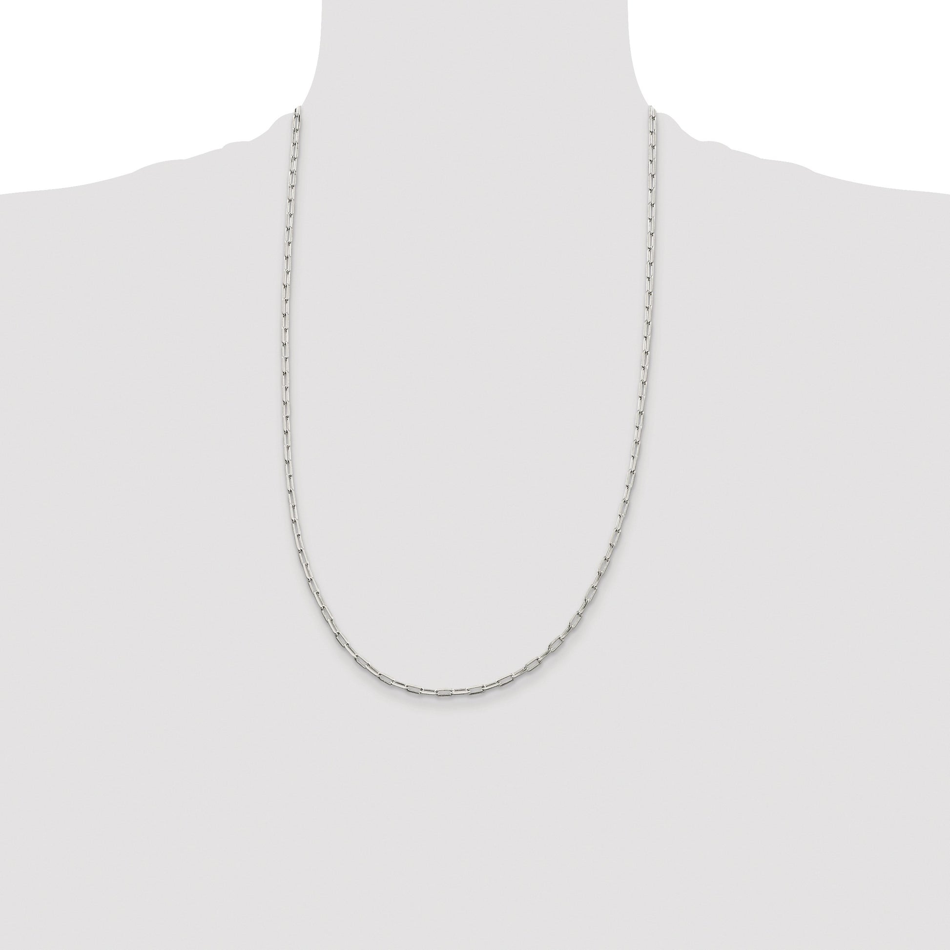 Sterling Silver Rhodium-plated 2mm Elongated Open Link Chain