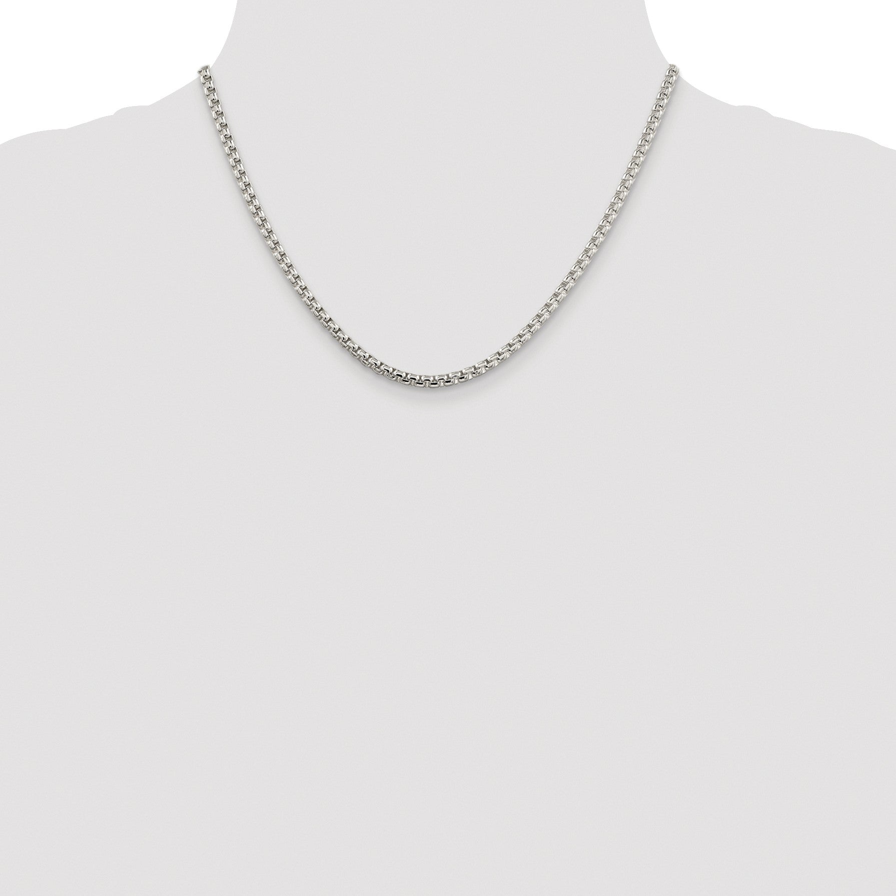 Sterling Silver Rhodium-plated 3.6mm Round Box Chain