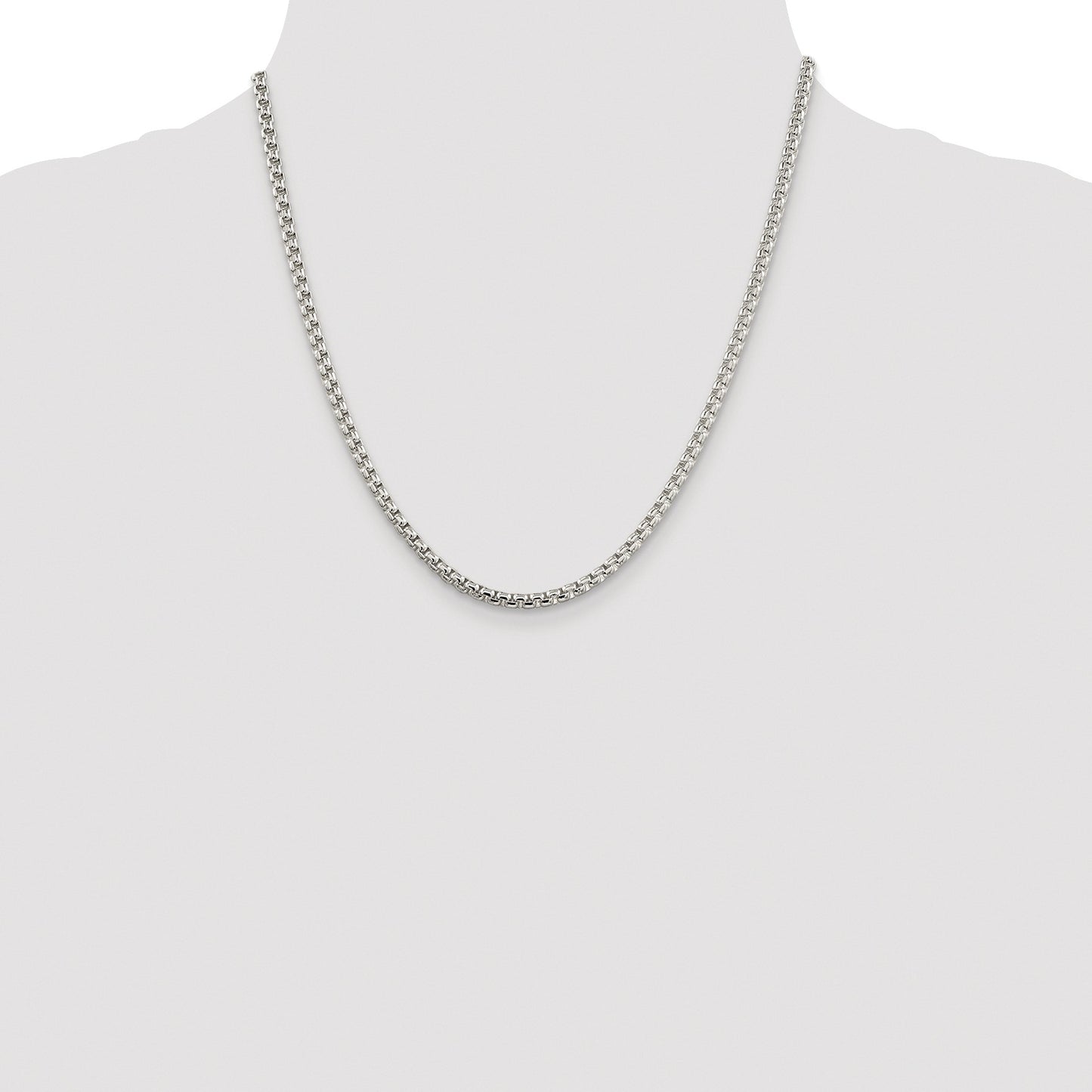 Sterling Silver Rhodium-plated 3.6mm Round Box Chain