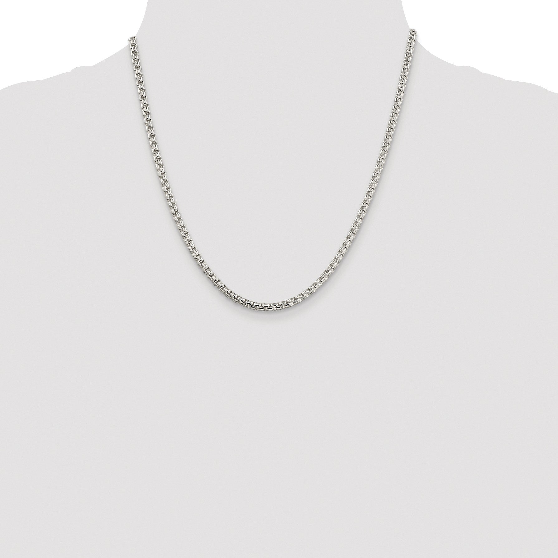Sterling Silver Rhodium-plated 3.6mm Round Box Chain
