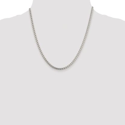 Sterling Silver Rhodium-plated 3.6mm Round Box Chain
