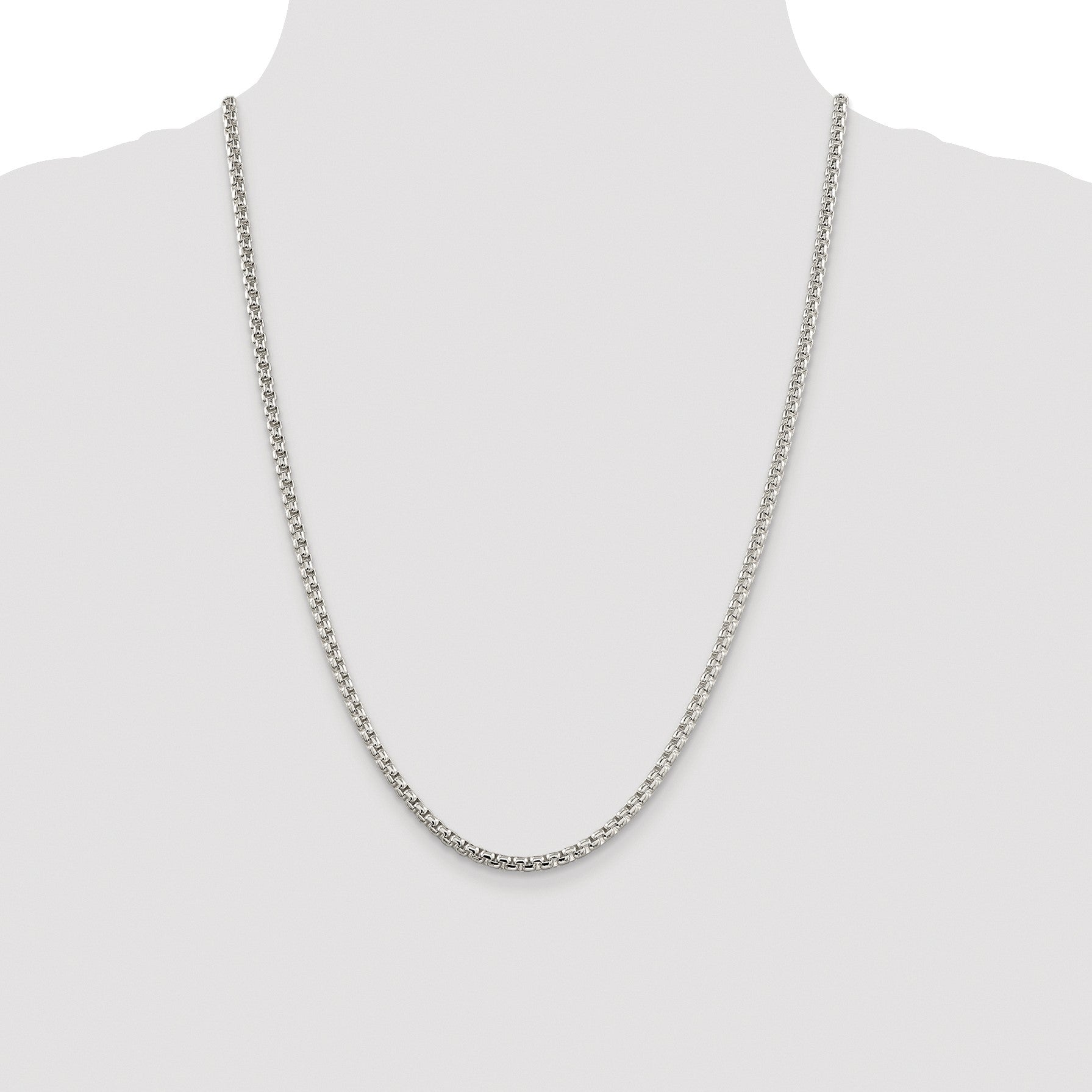 Sterling Silver Rhodium-plated 3.6mm Round Box Chain