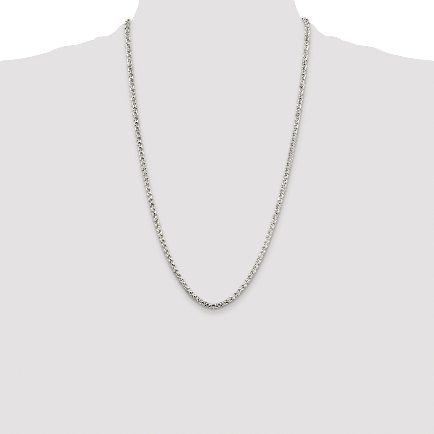 Sterling Silver Rhodium-plated 3.6mm Round Box Chain