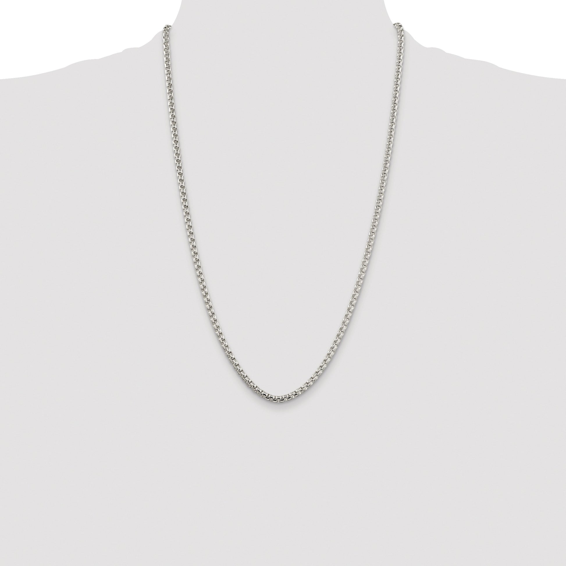 Sterling Silver Rhodium-plated 3.6mm Round Box Chain