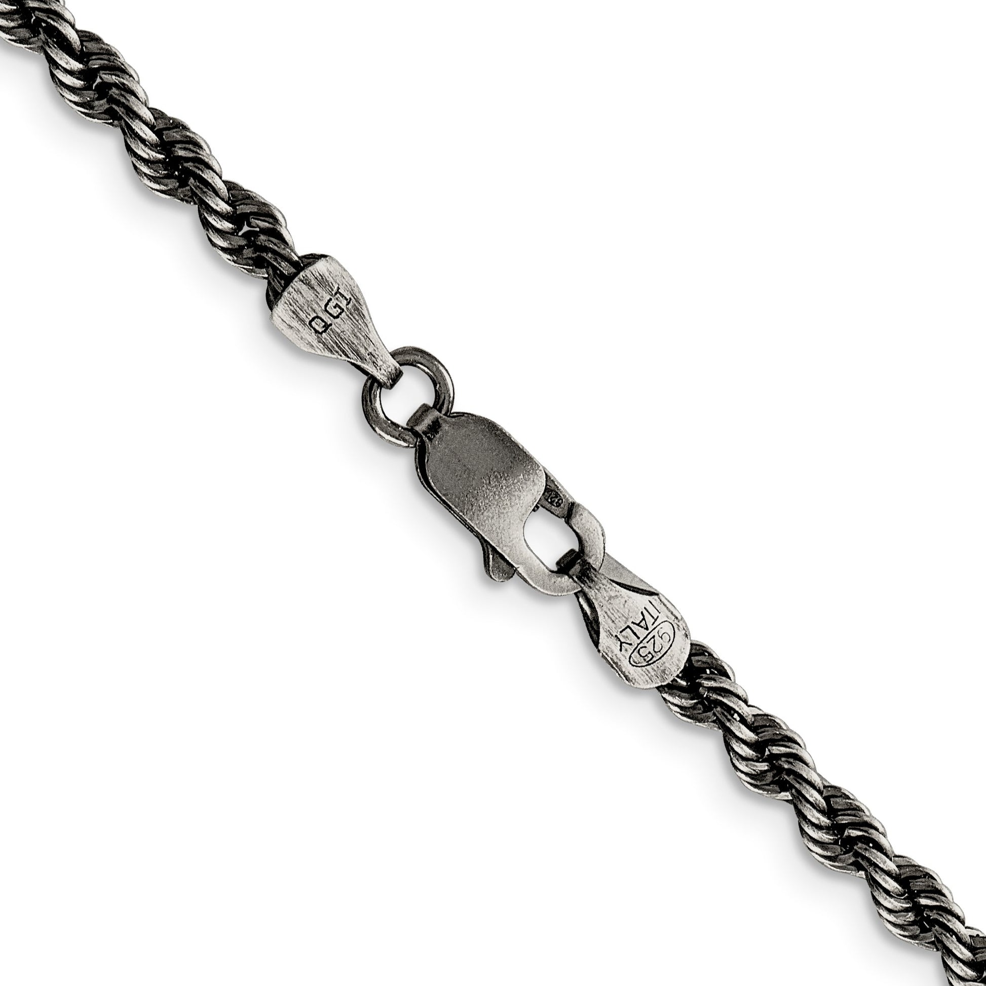 Sterling Silver Ruthenium-plated 3.4mm Rope Chain