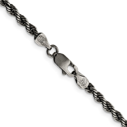 Sterling Silver Ruthenium-plated 3.4mm Rope Chain